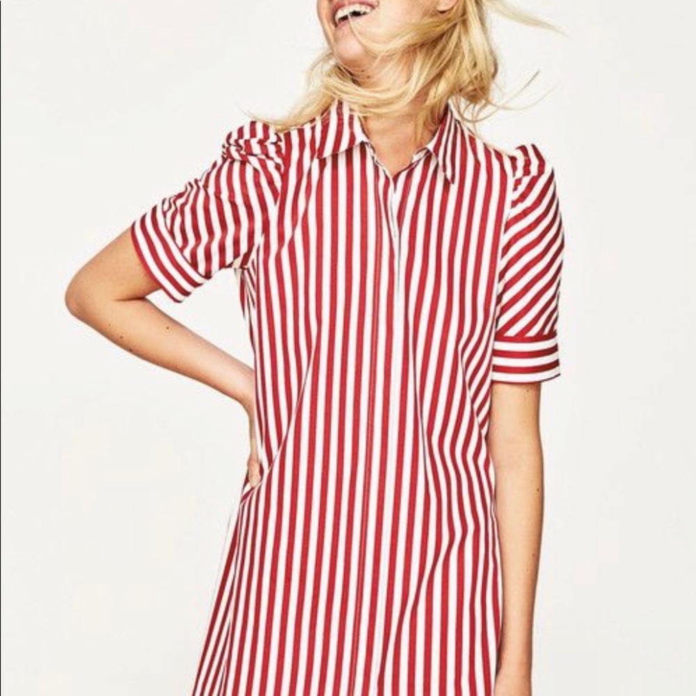 Zara red and white striped dress